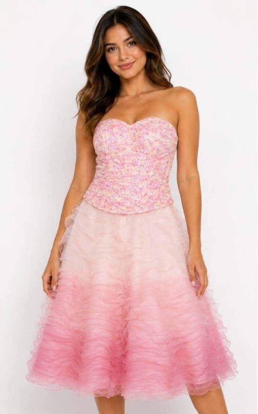 Strapless Tiffany  Prom Gown with Sequin Embellished Bodice Sz 10 L300 Nice